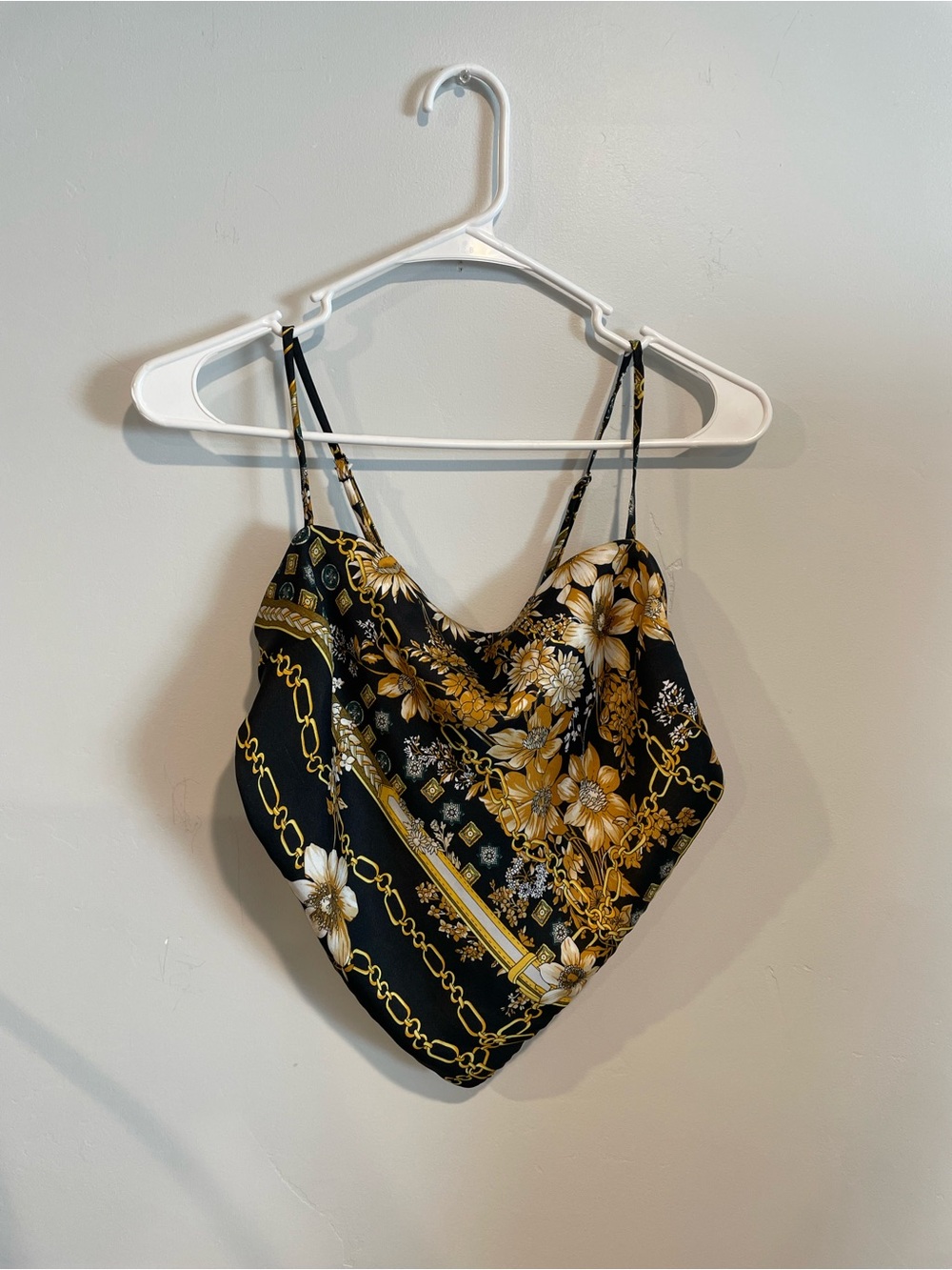 Princess Polly Black & Gold Floral Chain-Print Satin Cowl Camisole